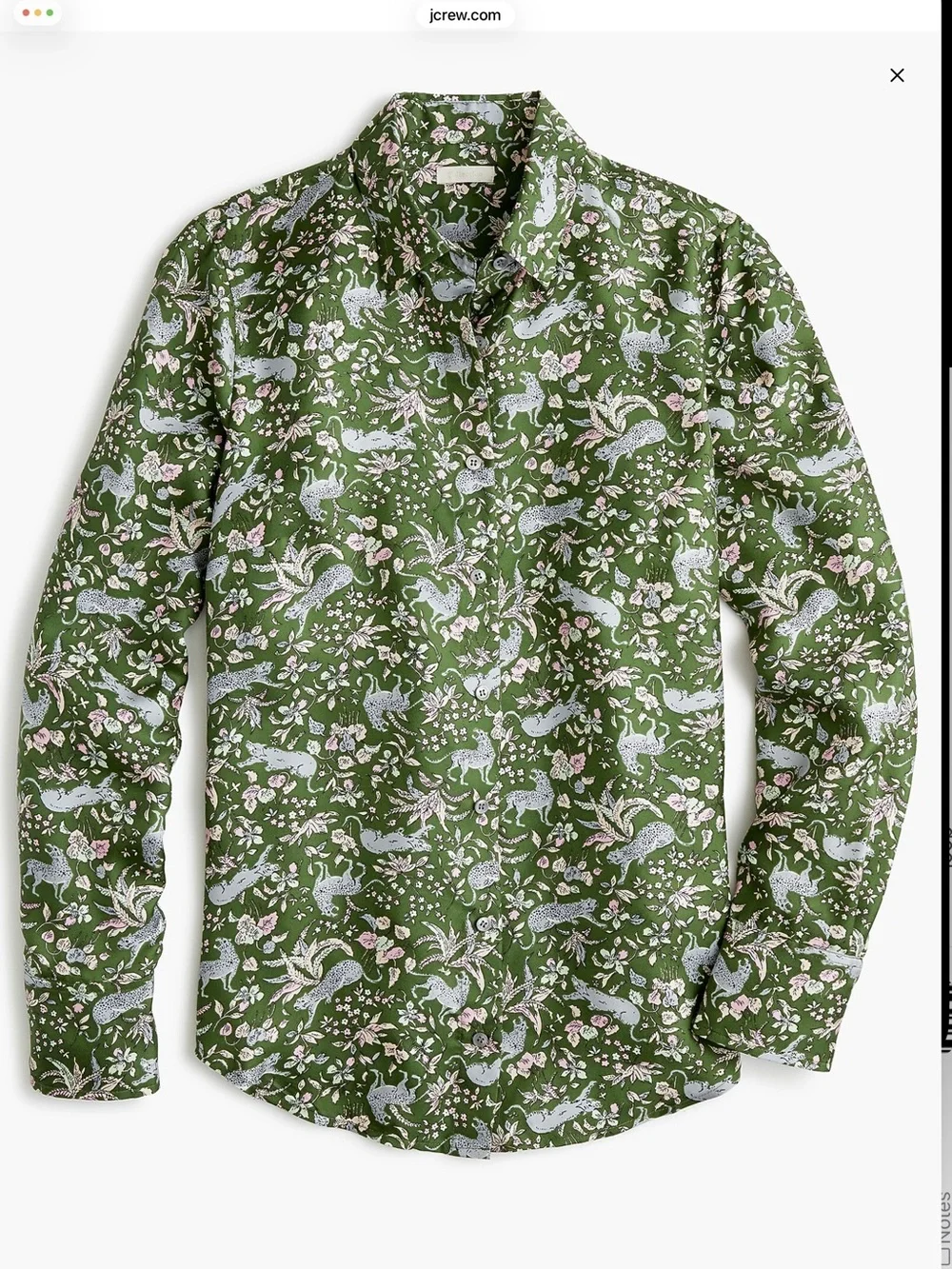 J. Crew Collection Silk Twill Jungle Cat Print Button Down size 10